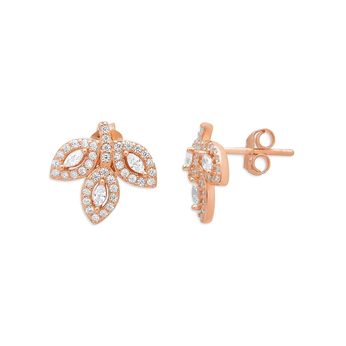 Whimsical Whispers 925 Sterling Silver Rose Gold-Plated Leaf Earrings - Image 4