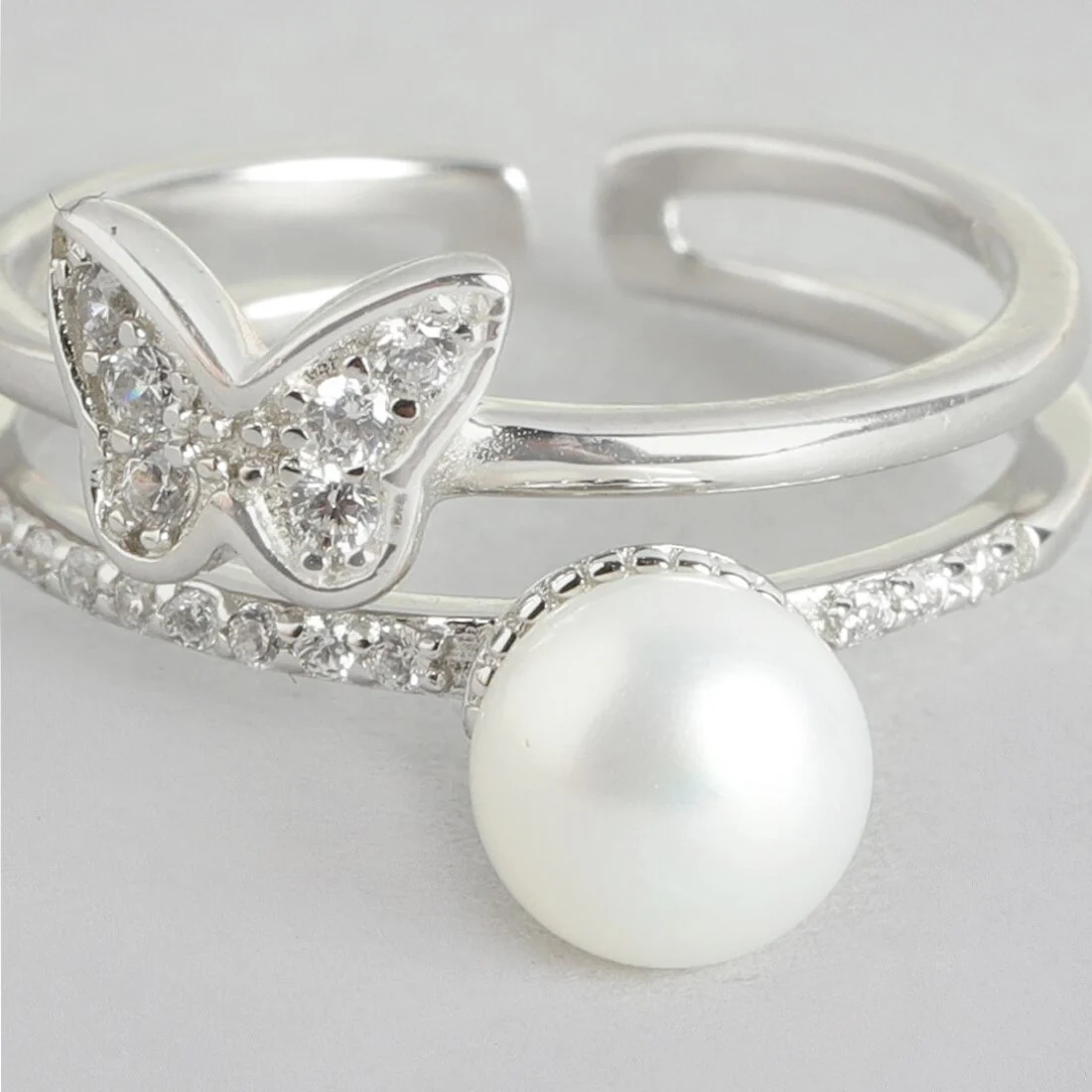 Whimsical Wings of Butterfly Rhodium-Plated 925 Sterling Silver Ring (Adjustable) - Image 7
