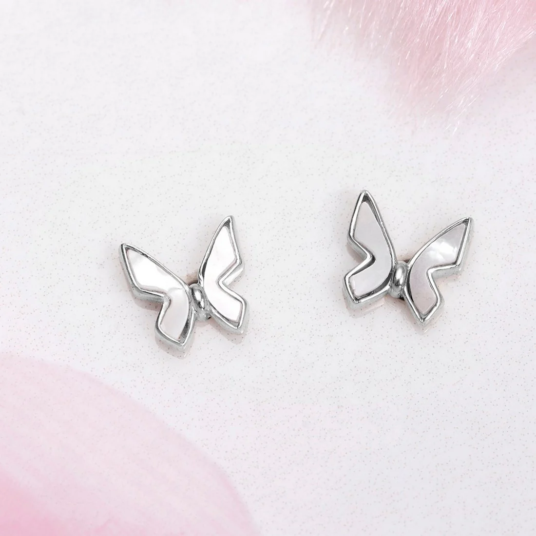 White Butterfly 925 Sterling Silver Stud Earrings