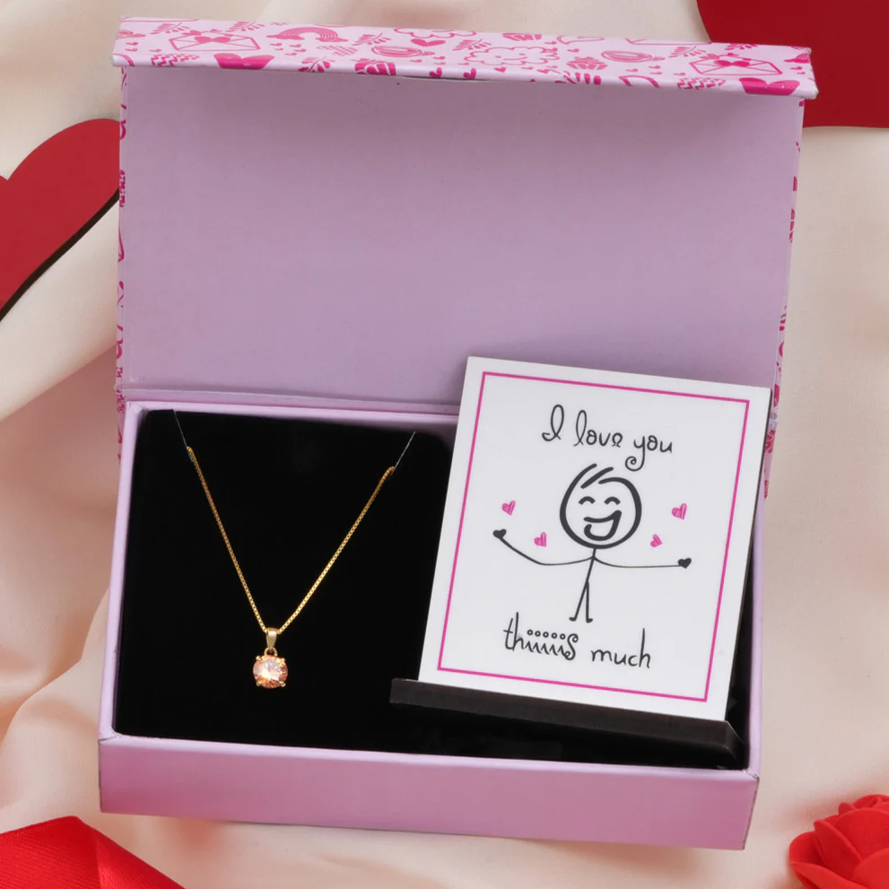 Yellow Solitaire Box Chain Gold Plated 925 Sterling Silver Pendant with Chain Gift Hamper