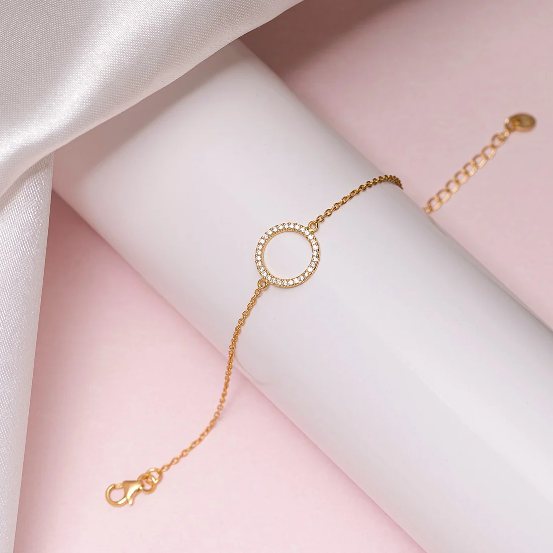 CZ Halo Golden Plated Charm Bracelet