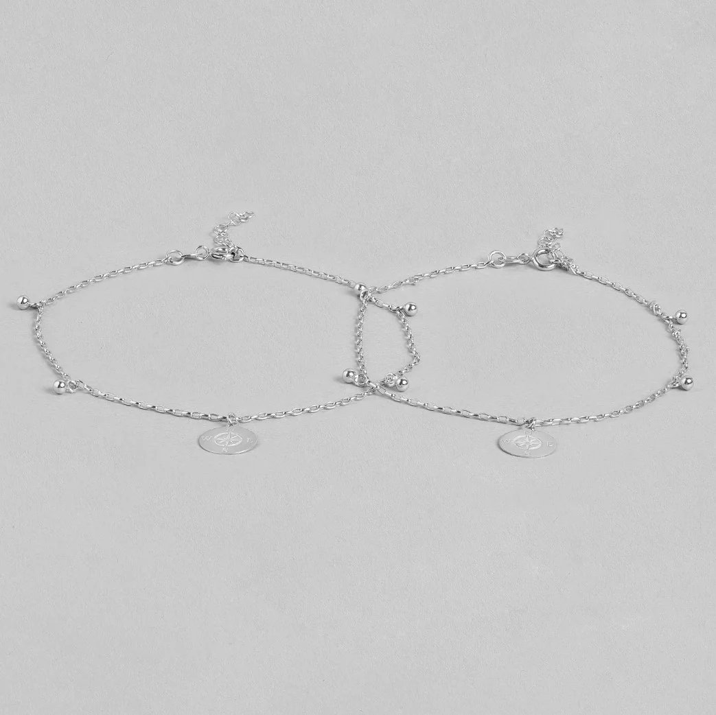 Rhodium Plated Compass 925 Silver Anklet - Image 5