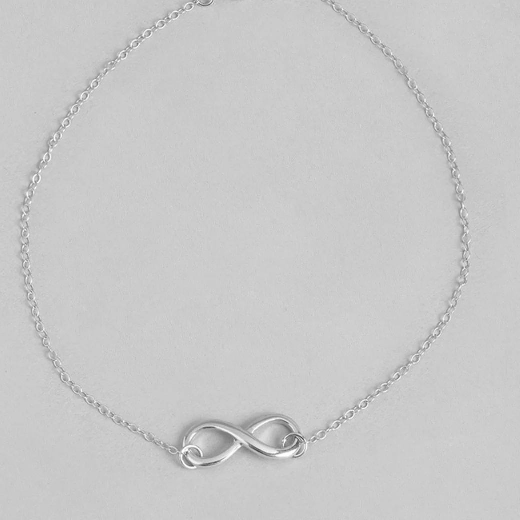 Infinity Rhodium Plated 925 Sterling Silver Chain Anklet - Image 6