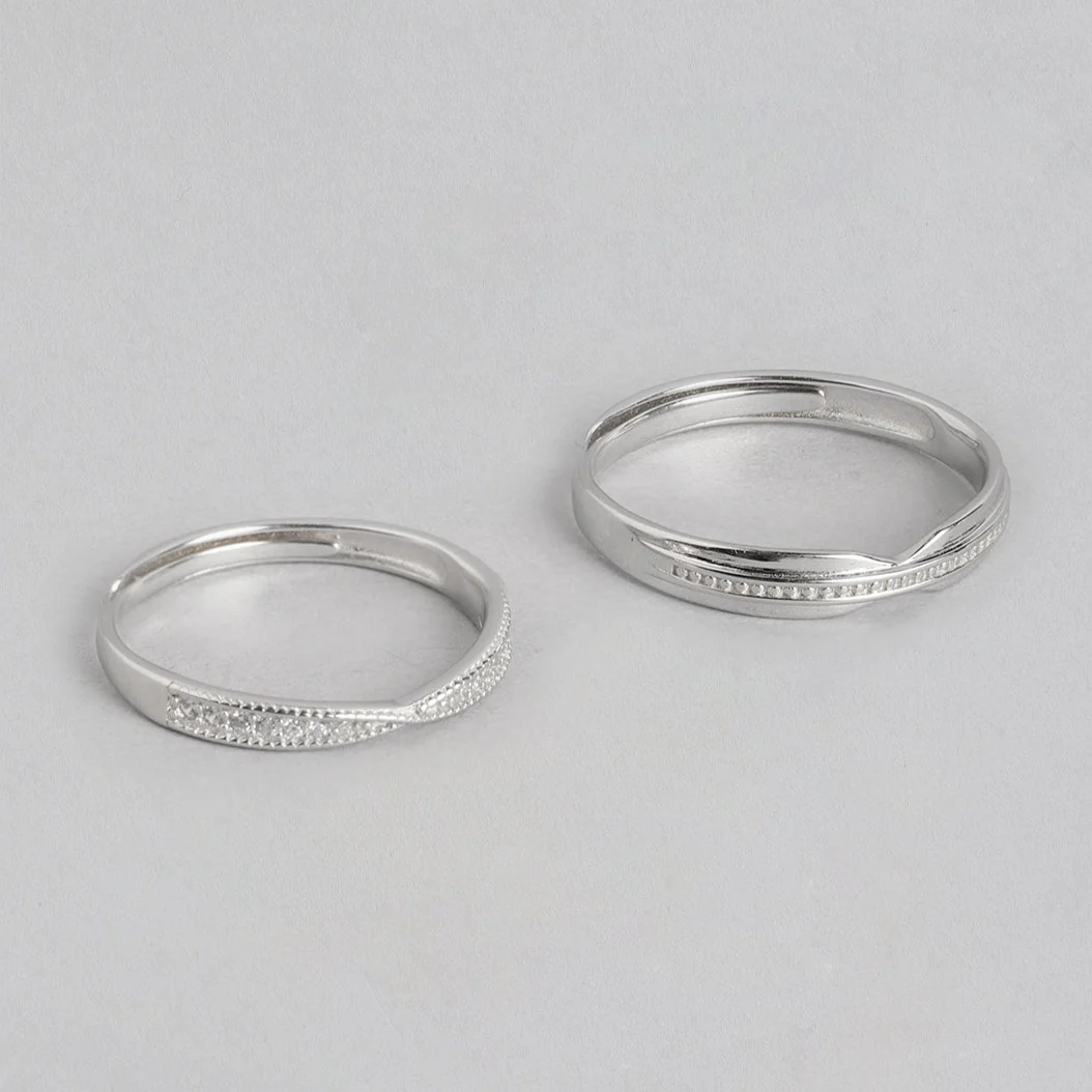 Plain CZ 925 Sterling Silver Couple Ring (Adjustable) - Image 7