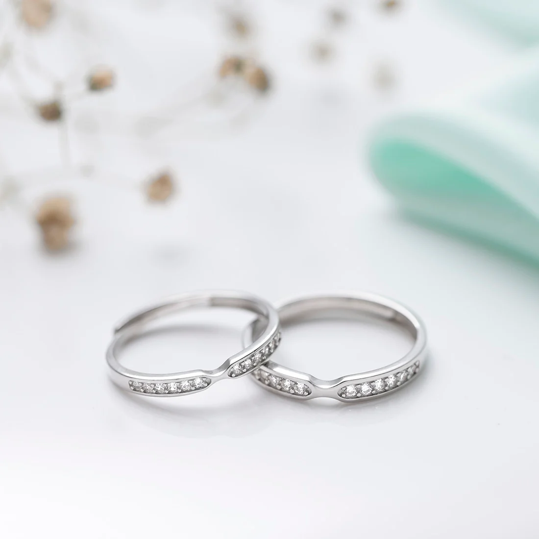 Simply Yours Rhodium Plated 925 Sterling Silver Couple Ring (Adjustable)