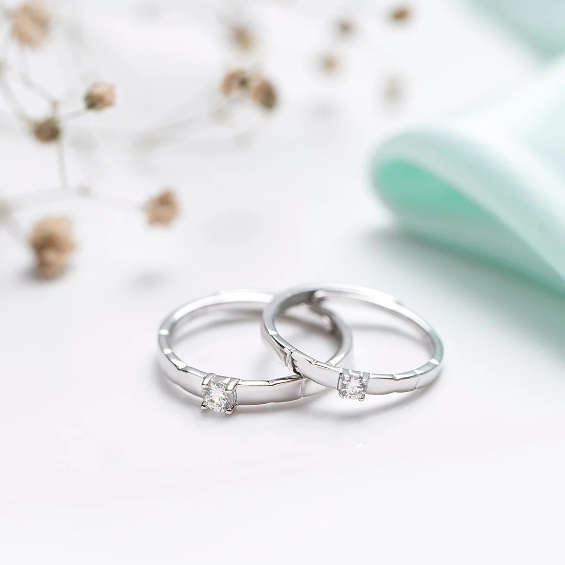 CZ Solitaire 925 Sterling Silver Couple Ring (Adjustable)