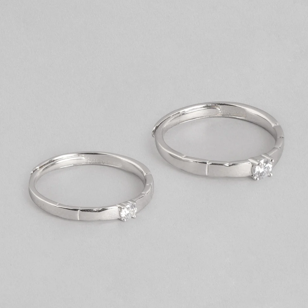 CZ Solitaire 925 Sterling Silver Couple Ring (Adjustable) - Image 6