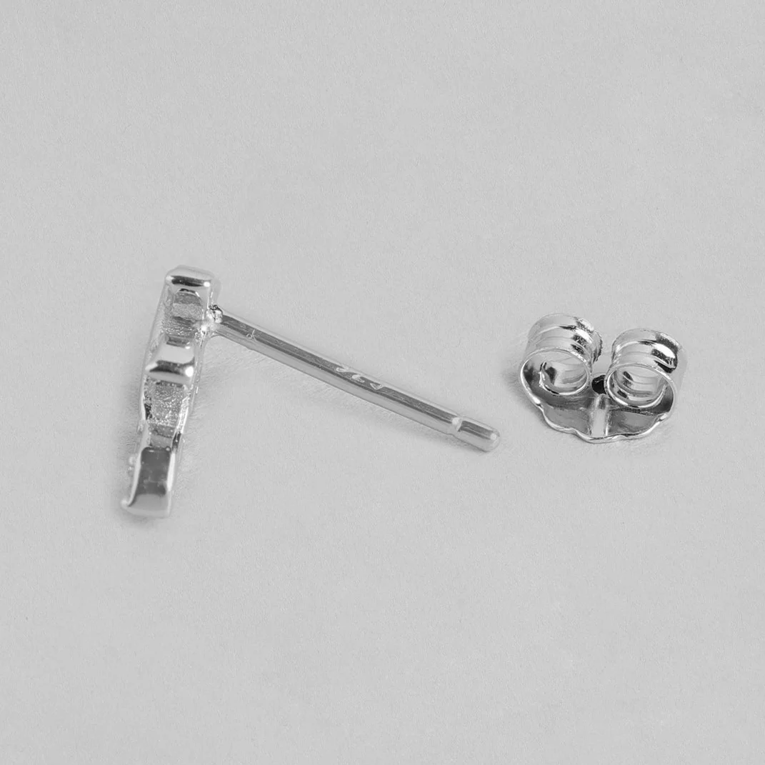 Minimal Leaf CZ Rhodium Plated 925 Sterling Silver Earring - Image 6