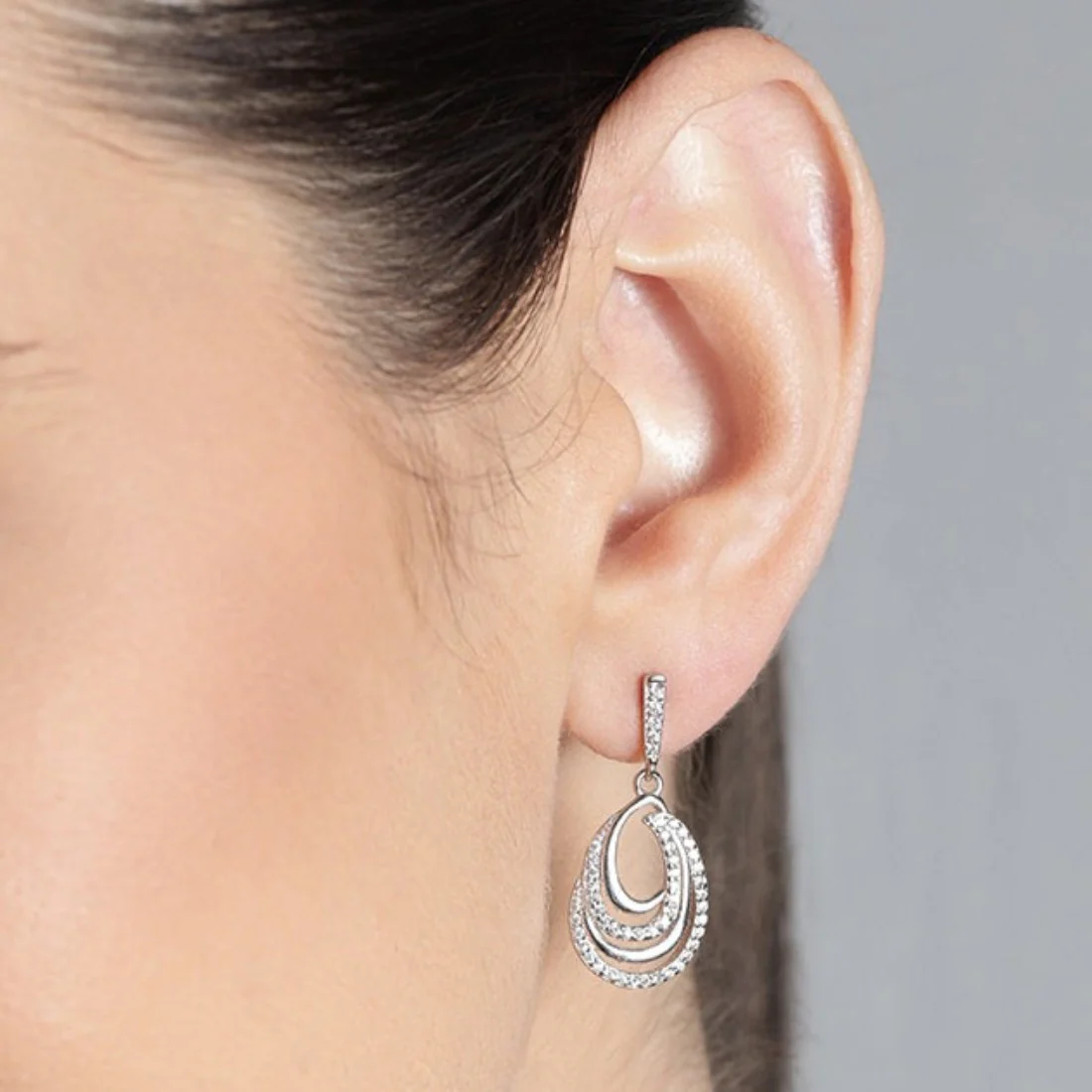 Contemporary CZ Rhodium Plated 925 Sterling Silver Earring - Image 3