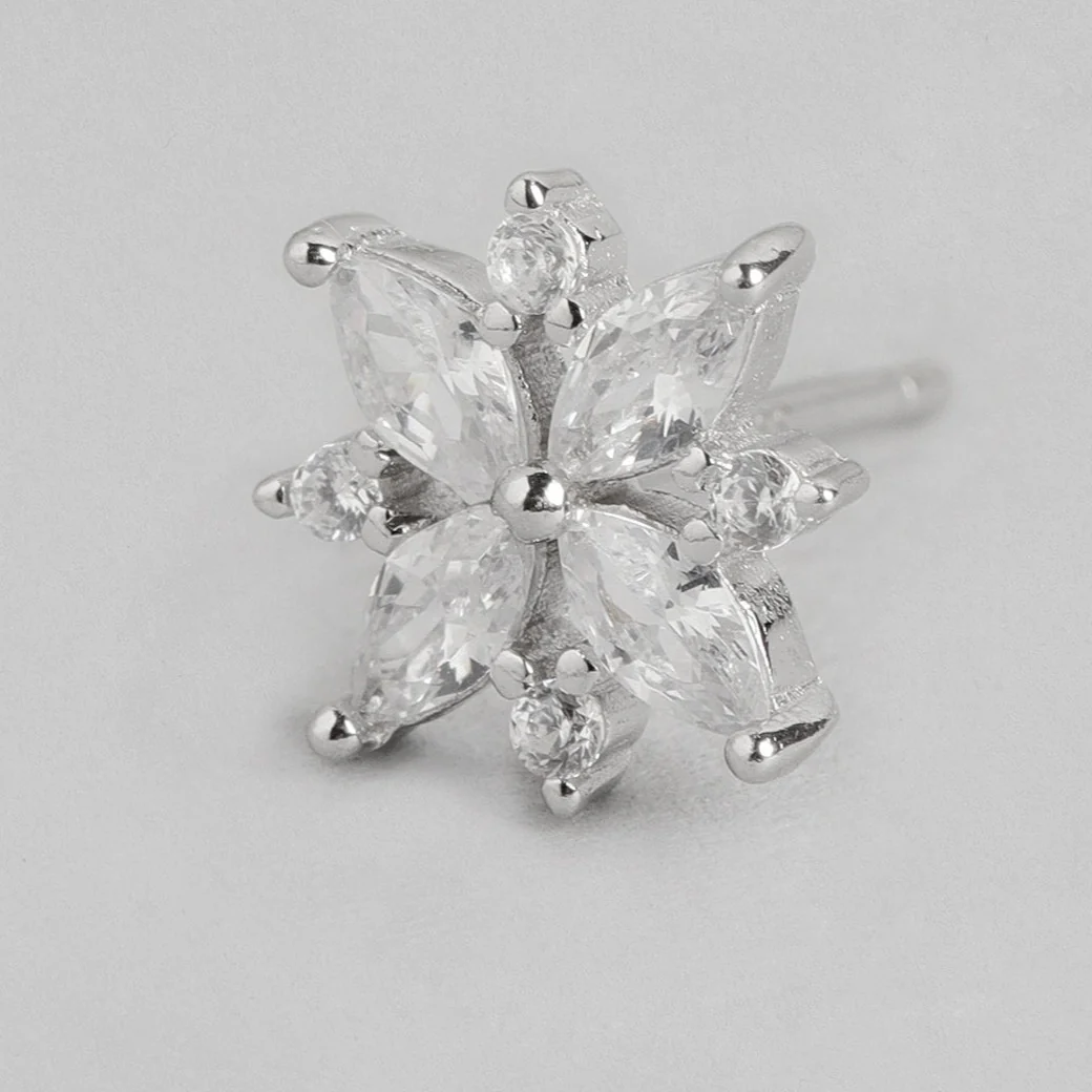 Sparkling Flower Rhodium Plated 925 Sterling Silver Stud - Image 5