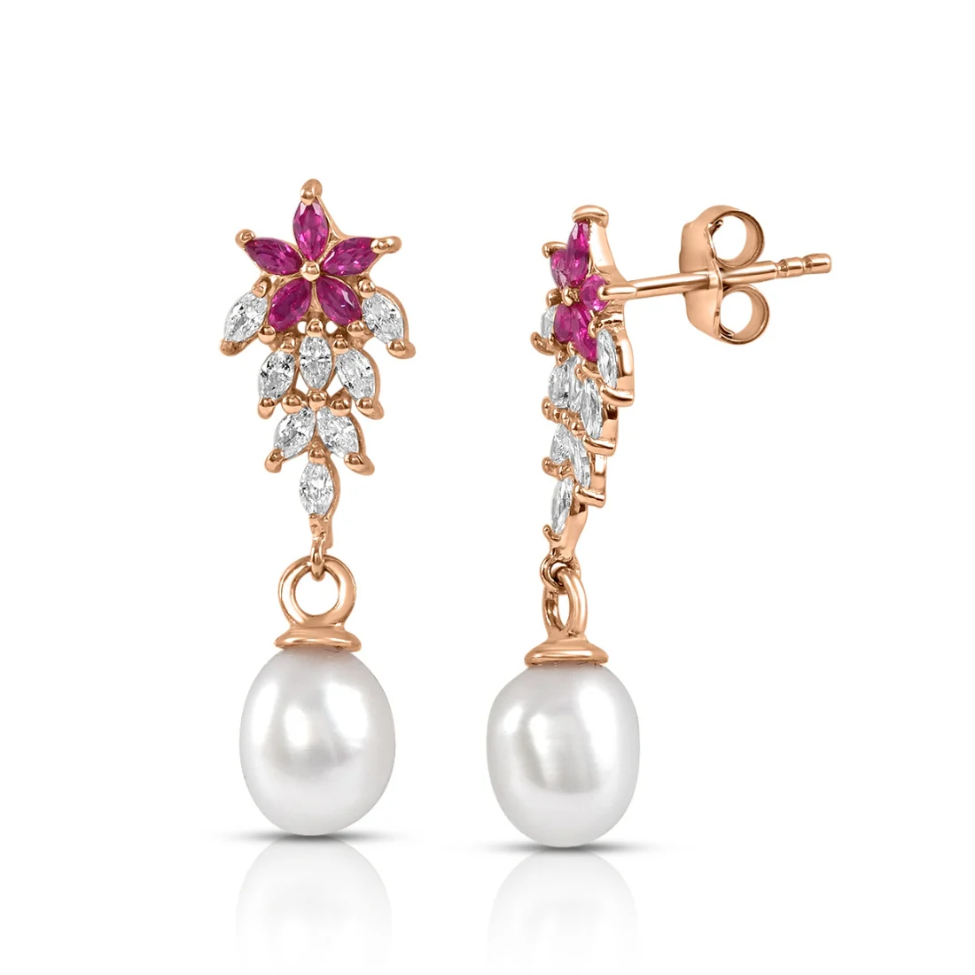 Ruby Pearl Drop 925 Sterling Silver Earrings - Image 3