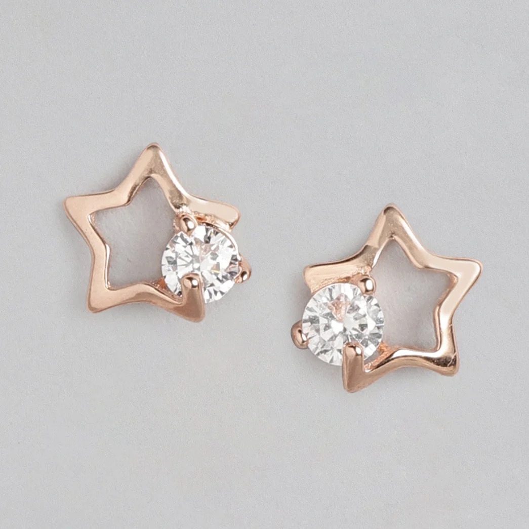 Star CZ Rose-Gold Plated 925 Sterling Silver Earrings - Image 3