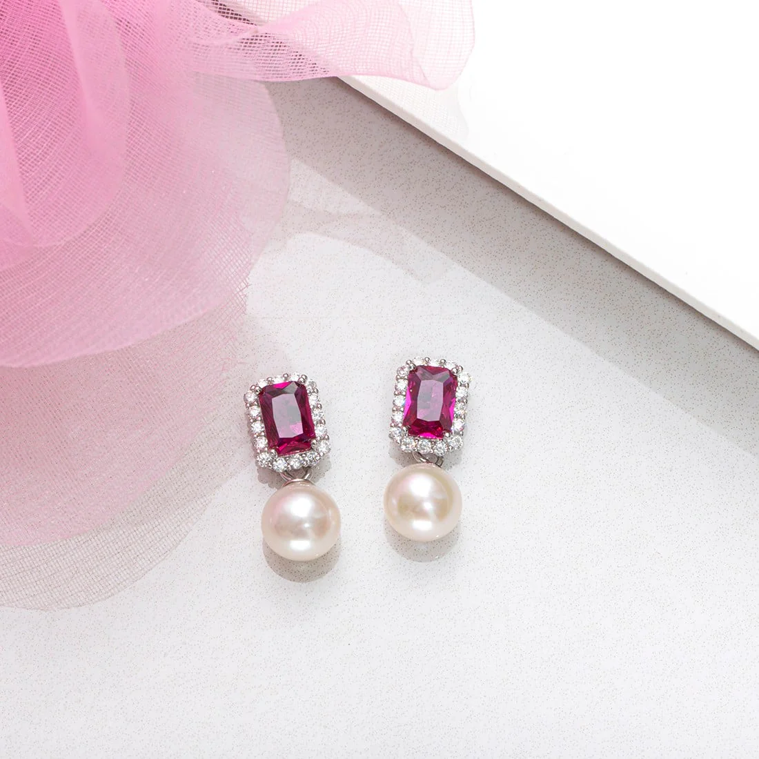 Ruby Pearl 925 Sterling Silver Drop Earrings - Image 3