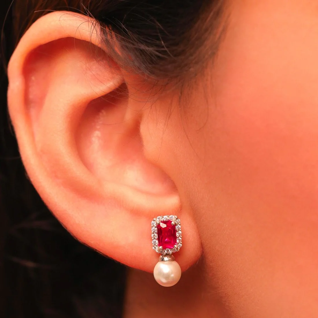 Ruby Pearl 925 Sterling Silver Drop Earrings - Image 4