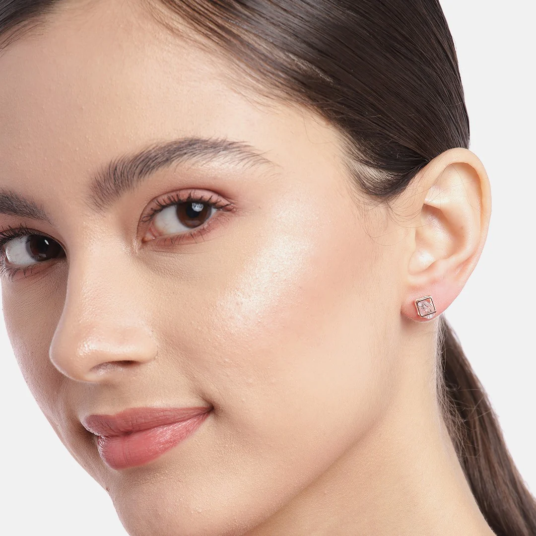 Cube Rose Gold Plated 925 Sterling Silver Stud Earrings - Image 2