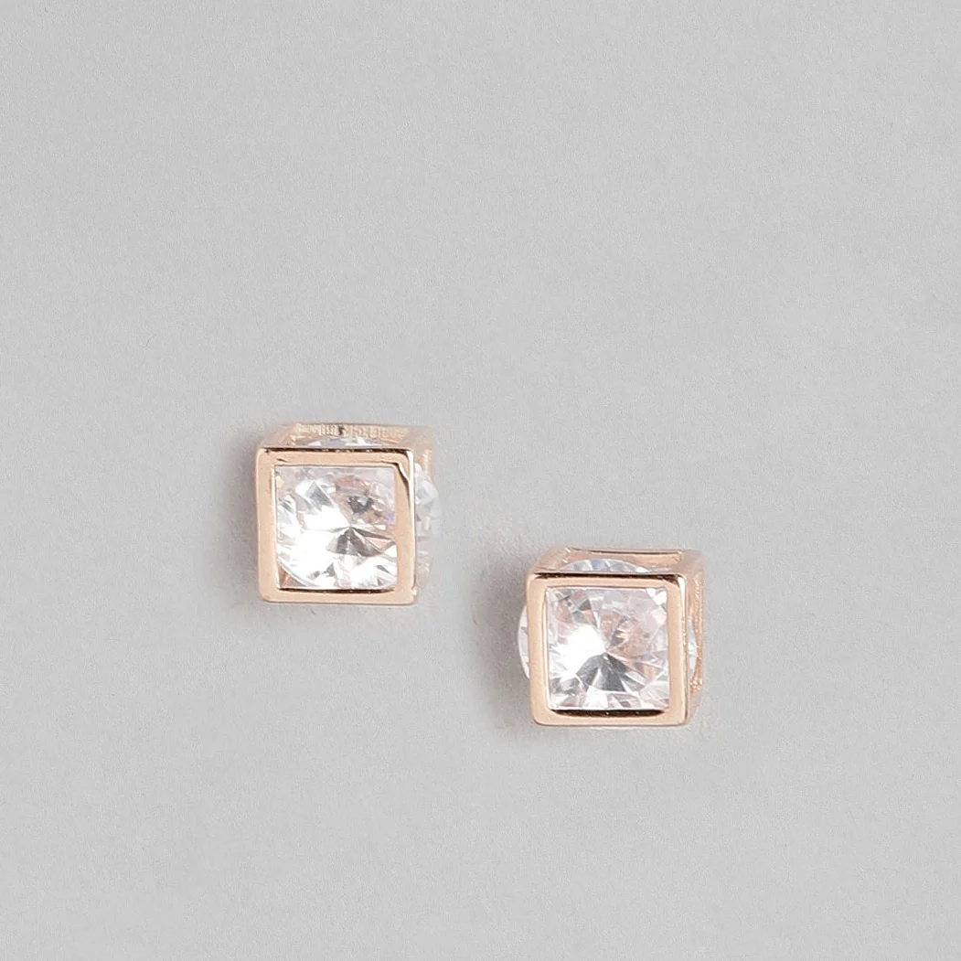Cube Rose Gold Plated 925 Sterling Silver Stud Earrings - Image 3