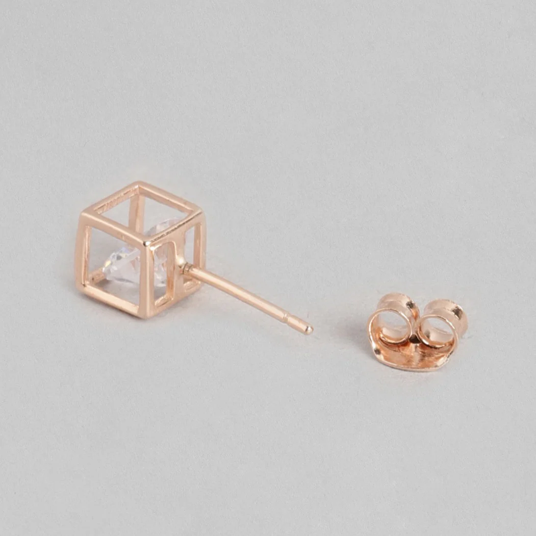 Cube Rose Gold Plated 925 Sterling Silver Stud Earrings - Image 4