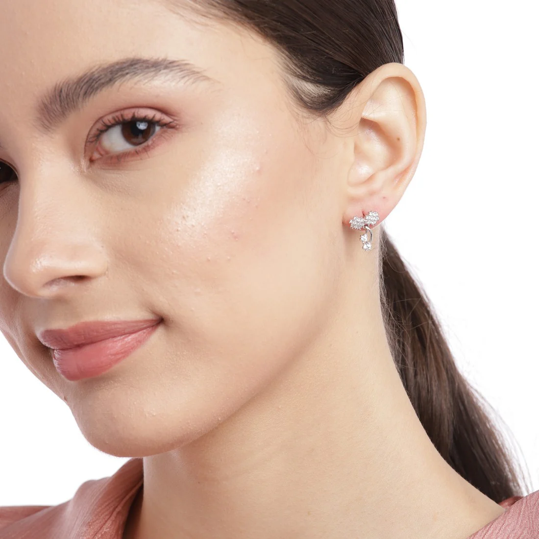 Cherry CZ Studded 925 Sterling Silver Drop Earrings - Image 3