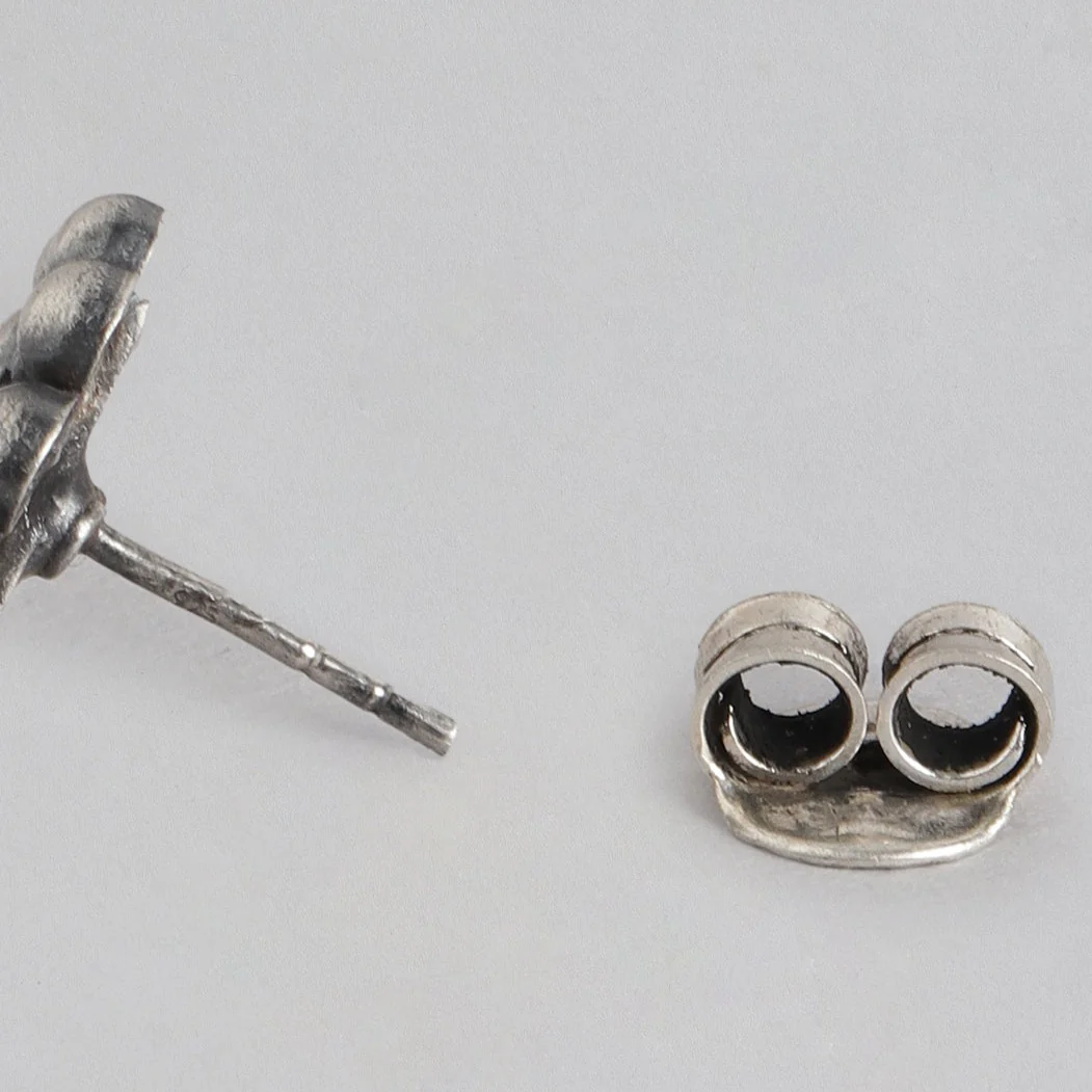 Oxidised Flower 925 Sterling Silver Earrings - Image 5