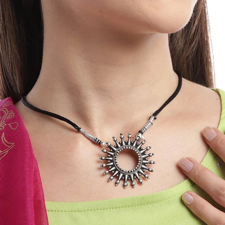 Chakra Oxidised 925 Sterling Silver Jewellery Set - Image 2