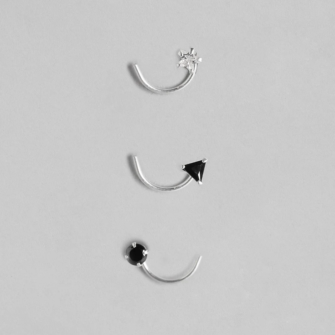 Geometrical 925 Sterling Silver Nath Set of 3 - Image 2