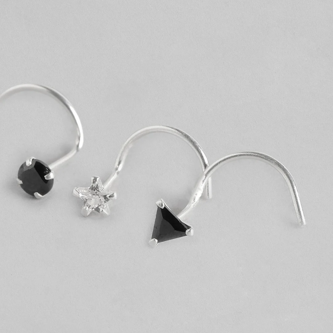 Geometrical 925 Sterling Silver Nath Set of 3 - Image 5