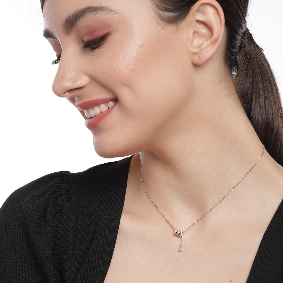 CZ Drum 925 Sterling Silver Drop Necklace - Image 3