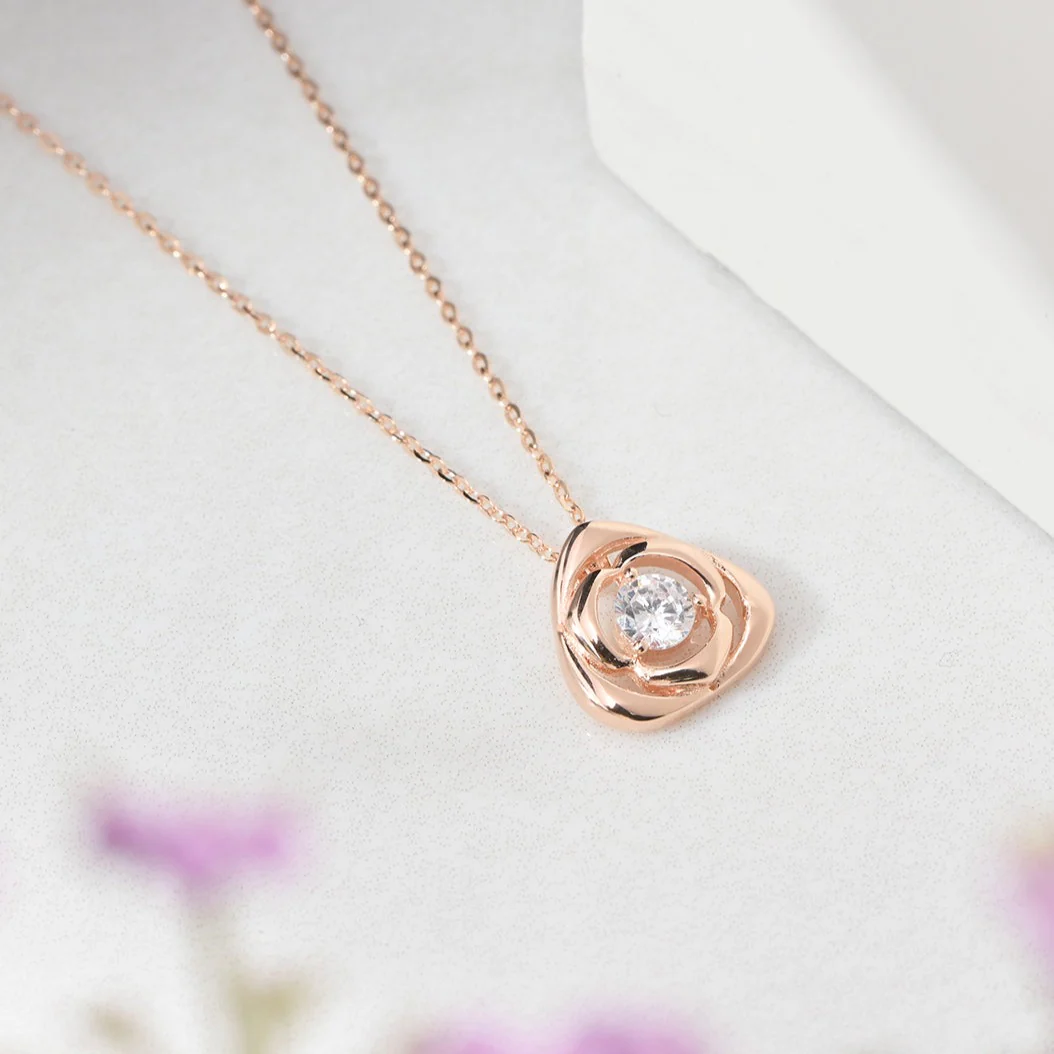 Triangle Solitaire Rose Gold Plated 925 Sterling Silver Necklace