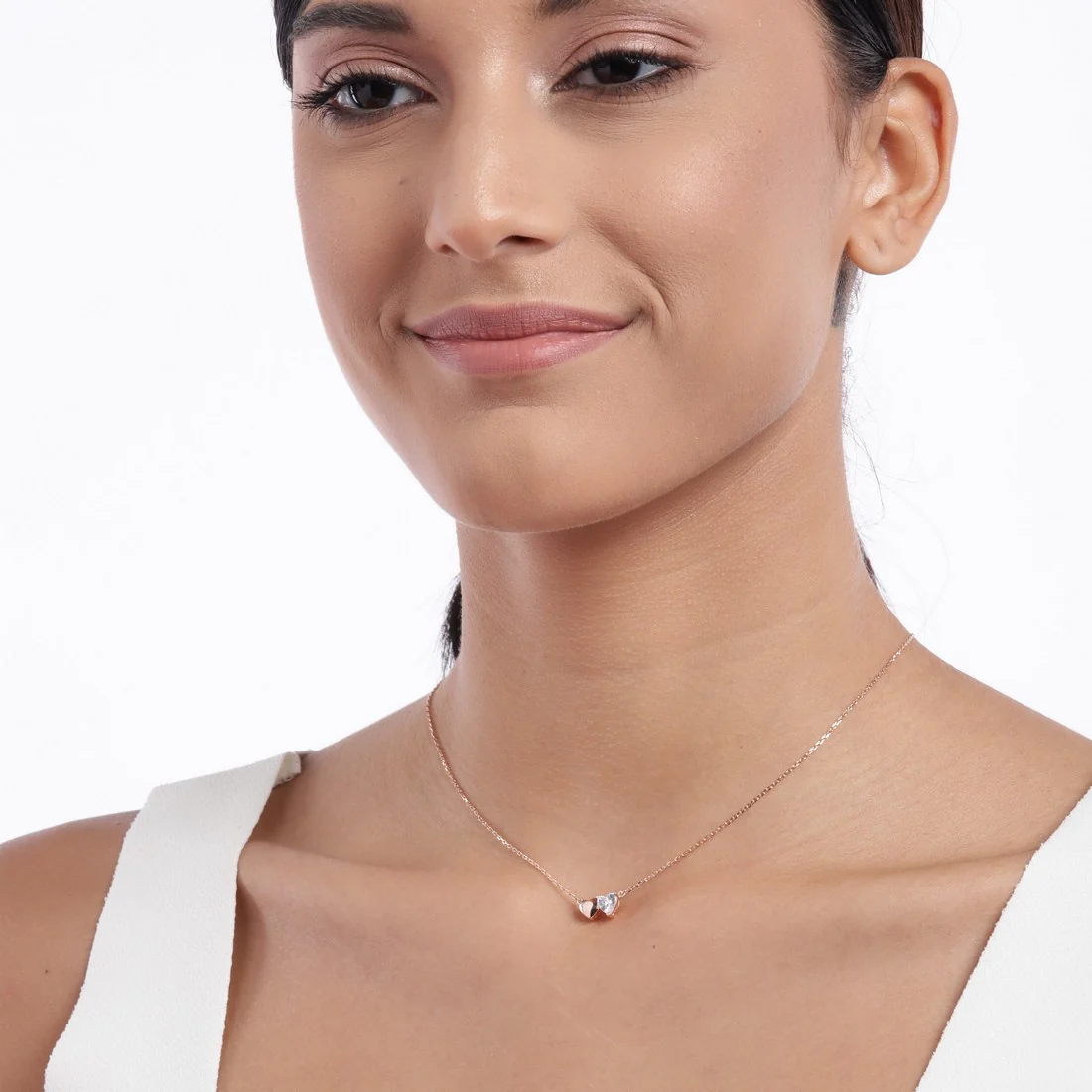 Double Heart Rose Gold Plated 925 Sterling Silver Necklace - Image 3