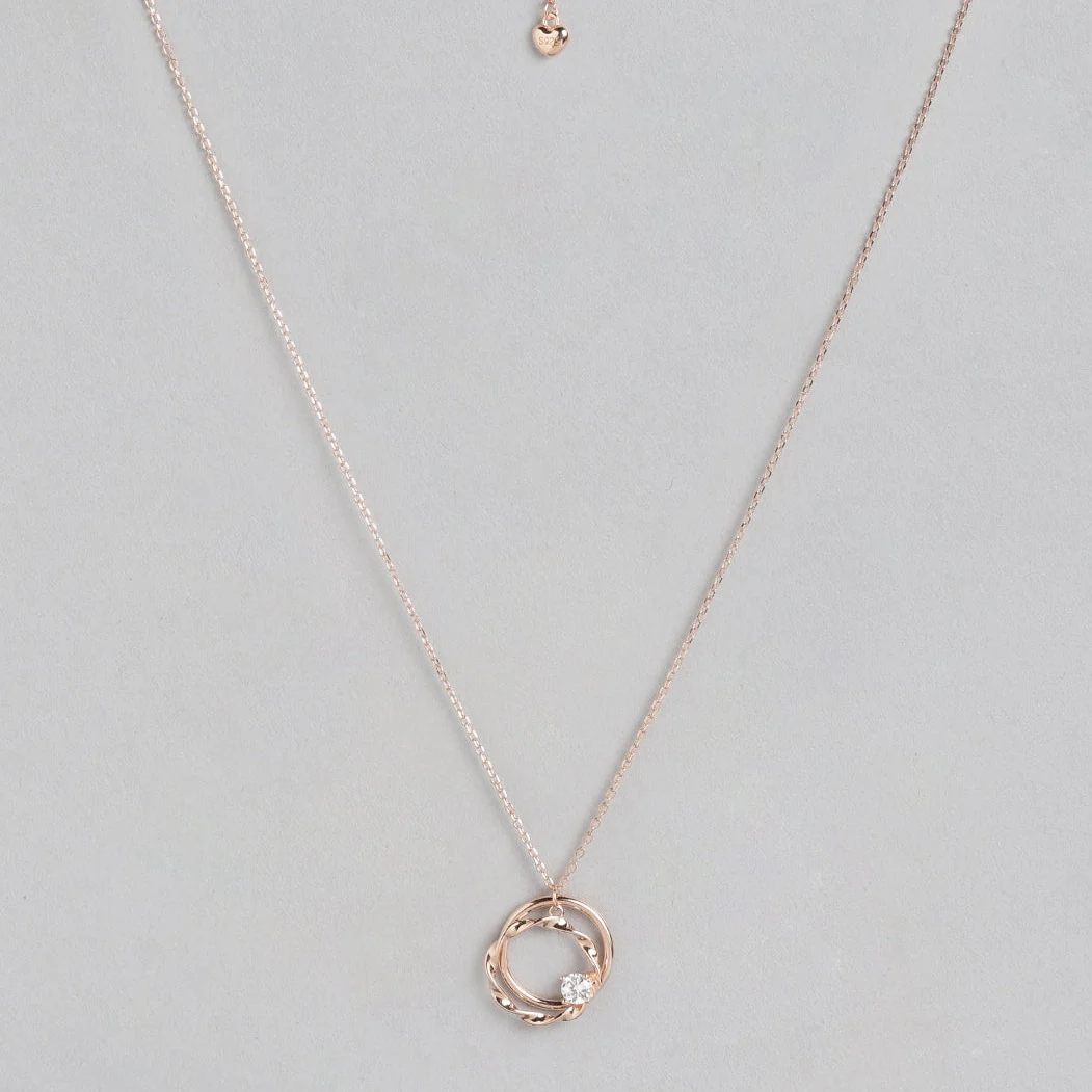 Infinity Circles Rose Gold Plated 925 Sterling Silver CZ Necklace - Image 3