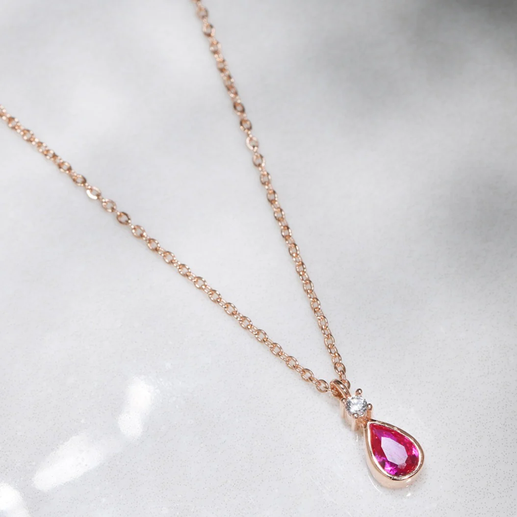 Ruby Tear Drop Rose Gold Plated 925 Sterling Silver Necklace - Image 2