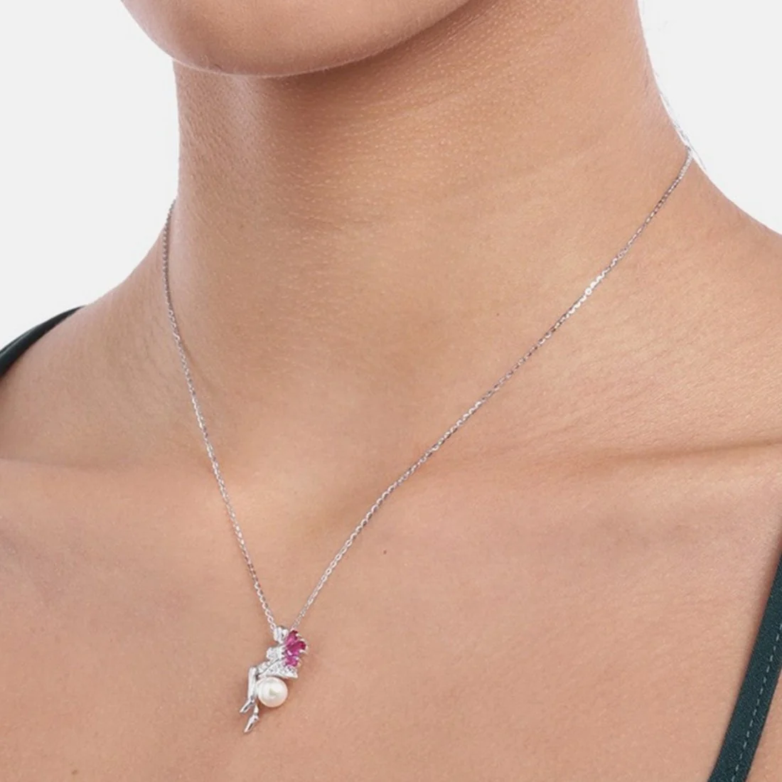 Ruby Clover Lady 925 Sterling Silver CZ Necklace - Image 4
