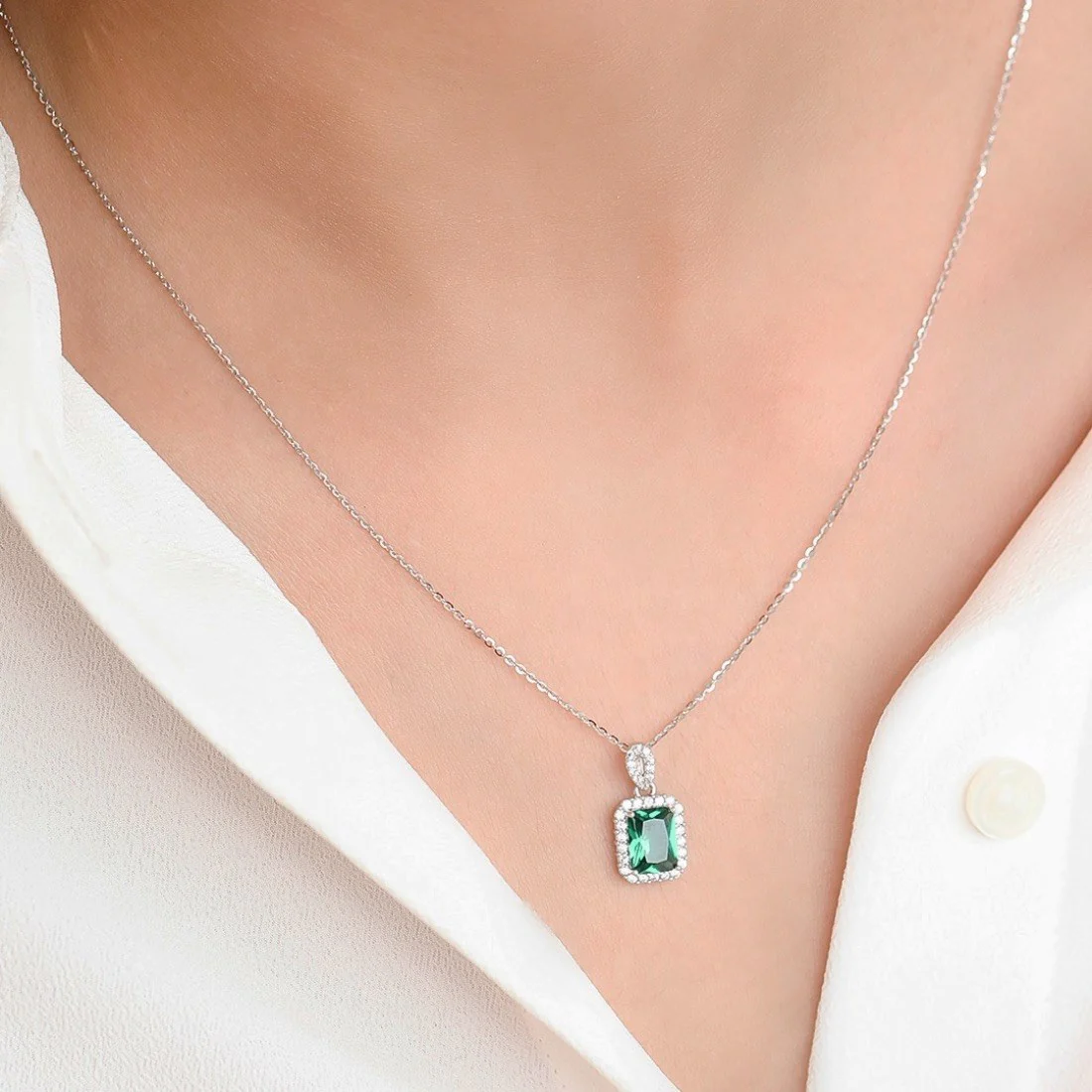Emerald CZ 925 Sterling Silver Necklace - Image 3