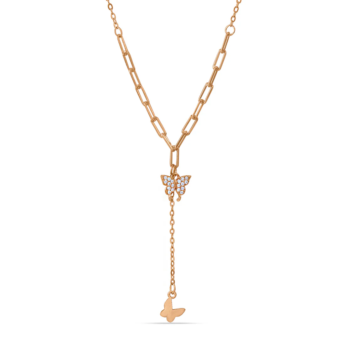 Butterfly Rose Gold Plated 925 Sterling Silver Drop Necklace - Image 4
