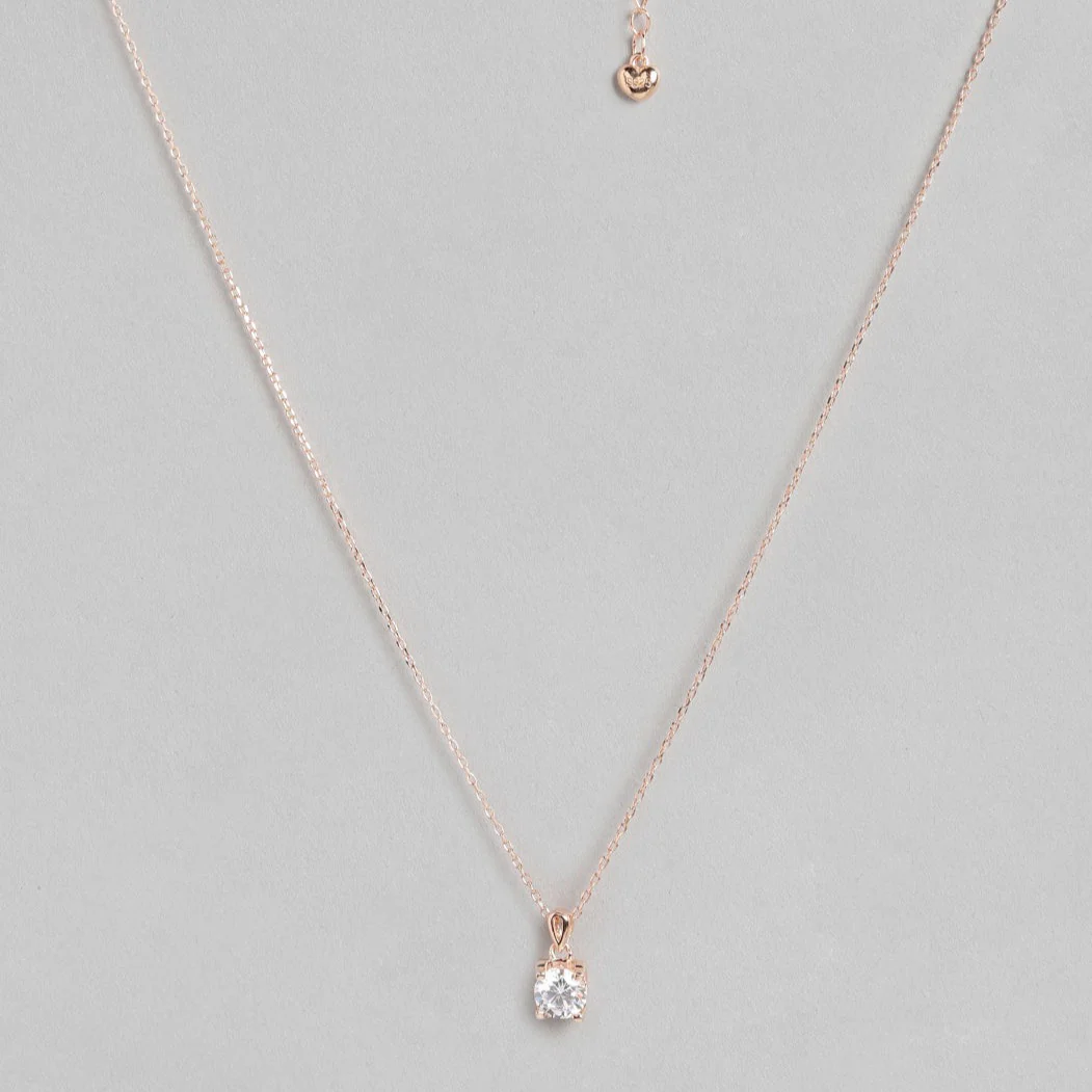 CZ Solitaire Rose Gold Plated 925 Sterling Silver Necklace - Image 3
