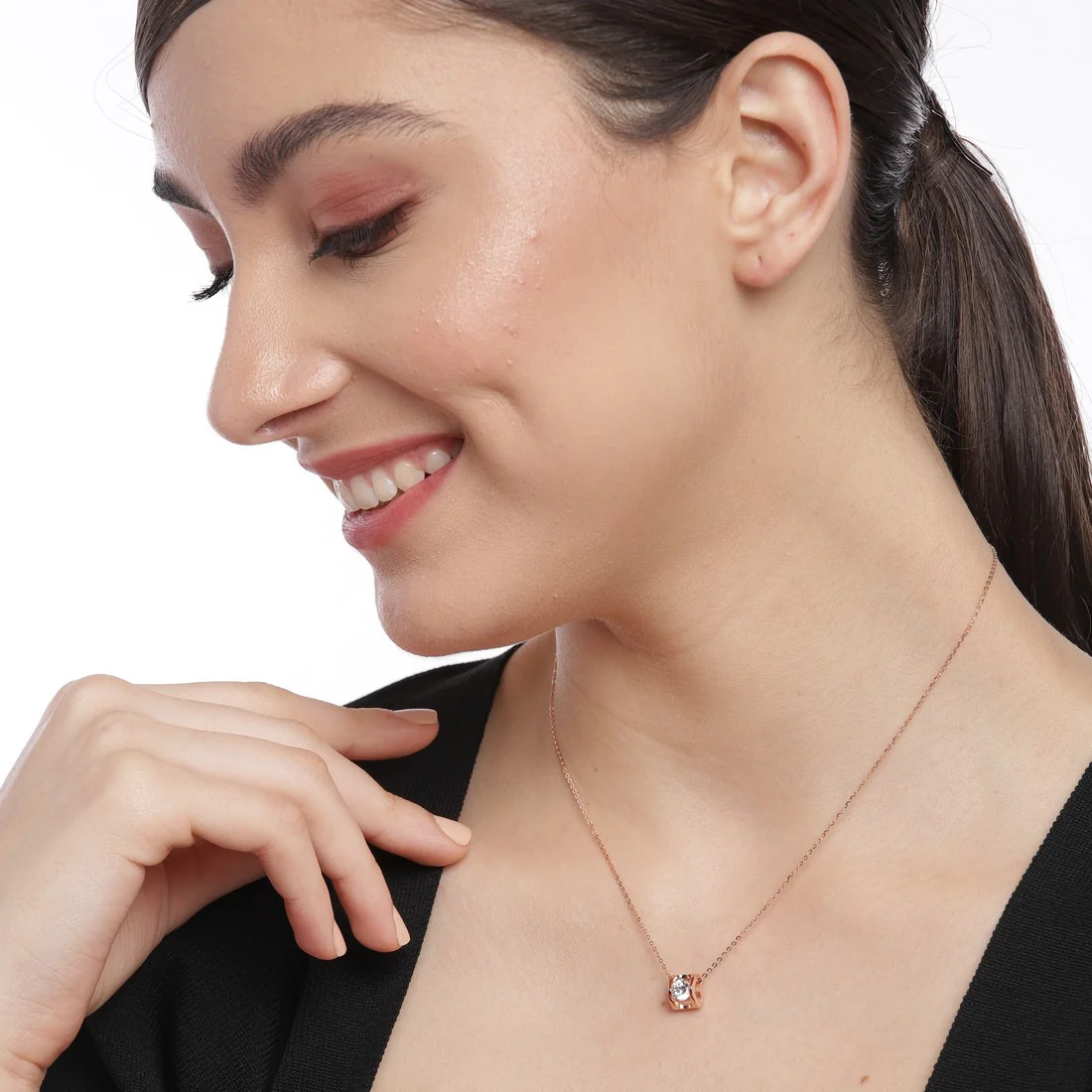 CZ Cuboid Rose Gold Plated 925 Sterling Silver Necklace - Image 3