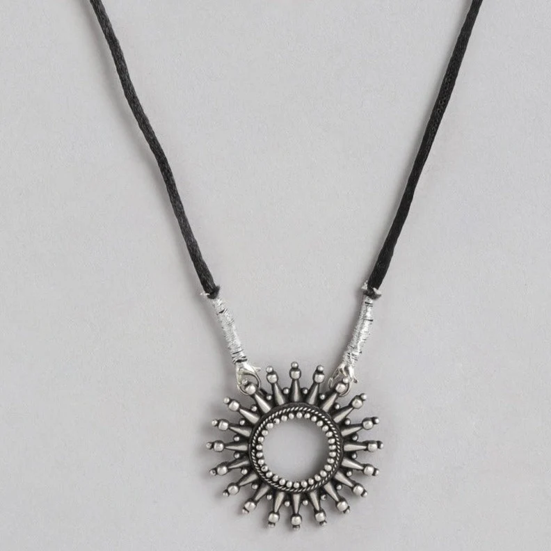 Chakra Oxidised Black Thread 925 Sterling Silver Necklace