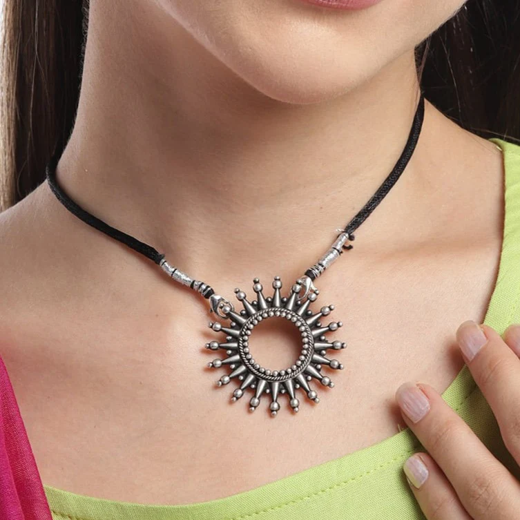 Chakra Oxidised Black Thread 925 Sterling Silver Necklace - Image 2