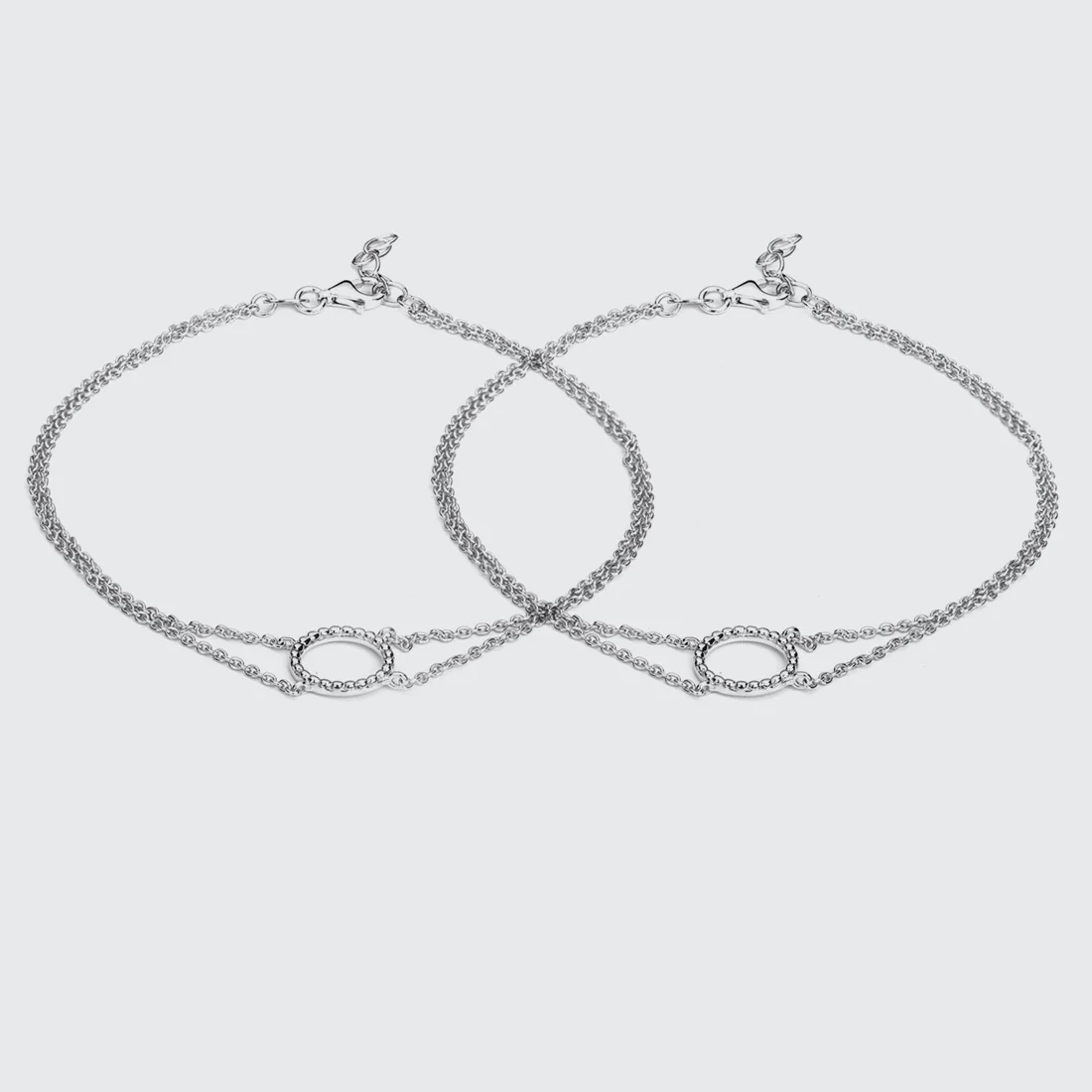 Double Layered Love Circle 925 Silver Anklets - Image 3
