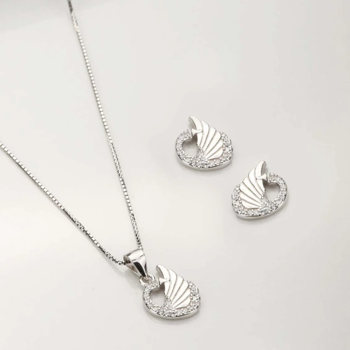 Twirling Peacock 925 Silver Jewellery Set
