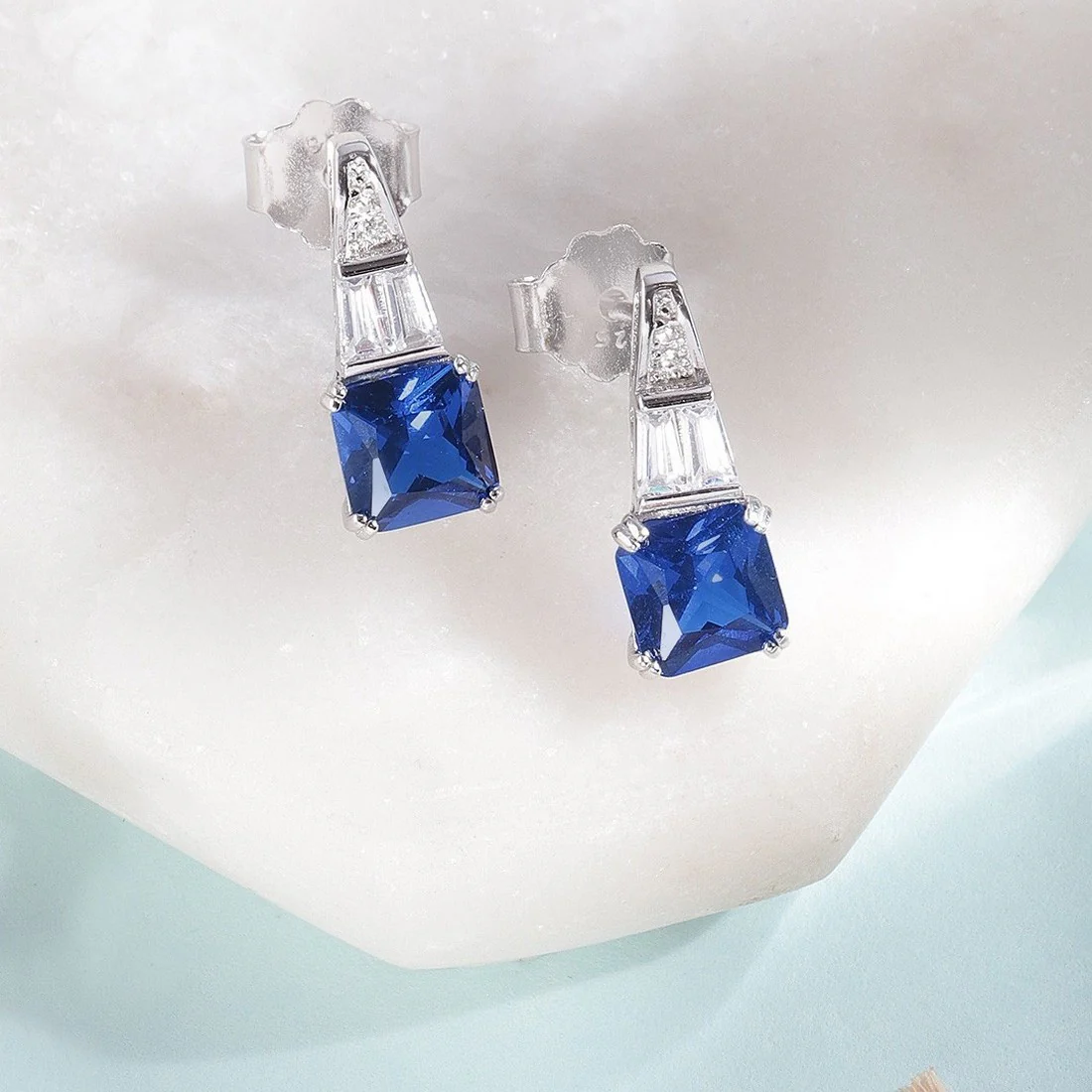 Symmetrical Sapphire Blue 925 Silver Studs