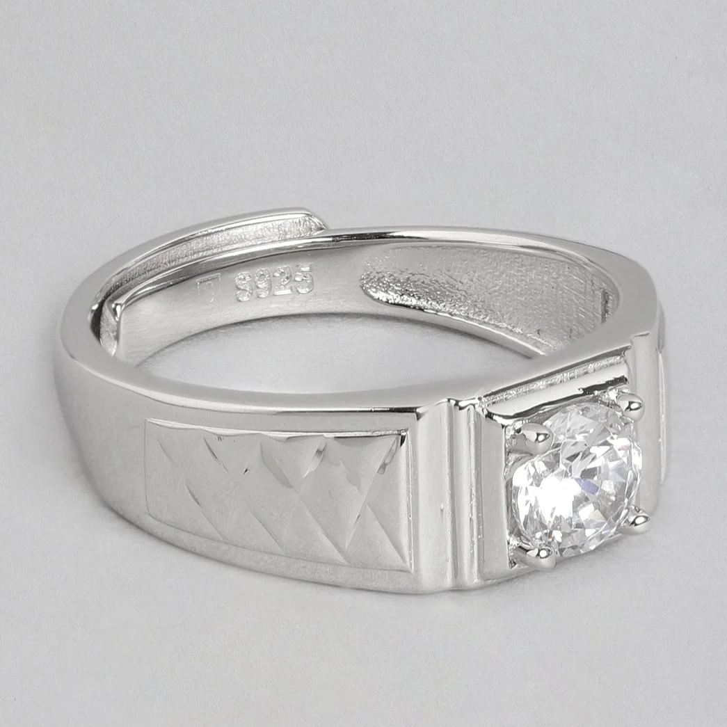 Elegant Solitaire 925 Sterling Silver Ring for Him (Adjustable) - Image 5