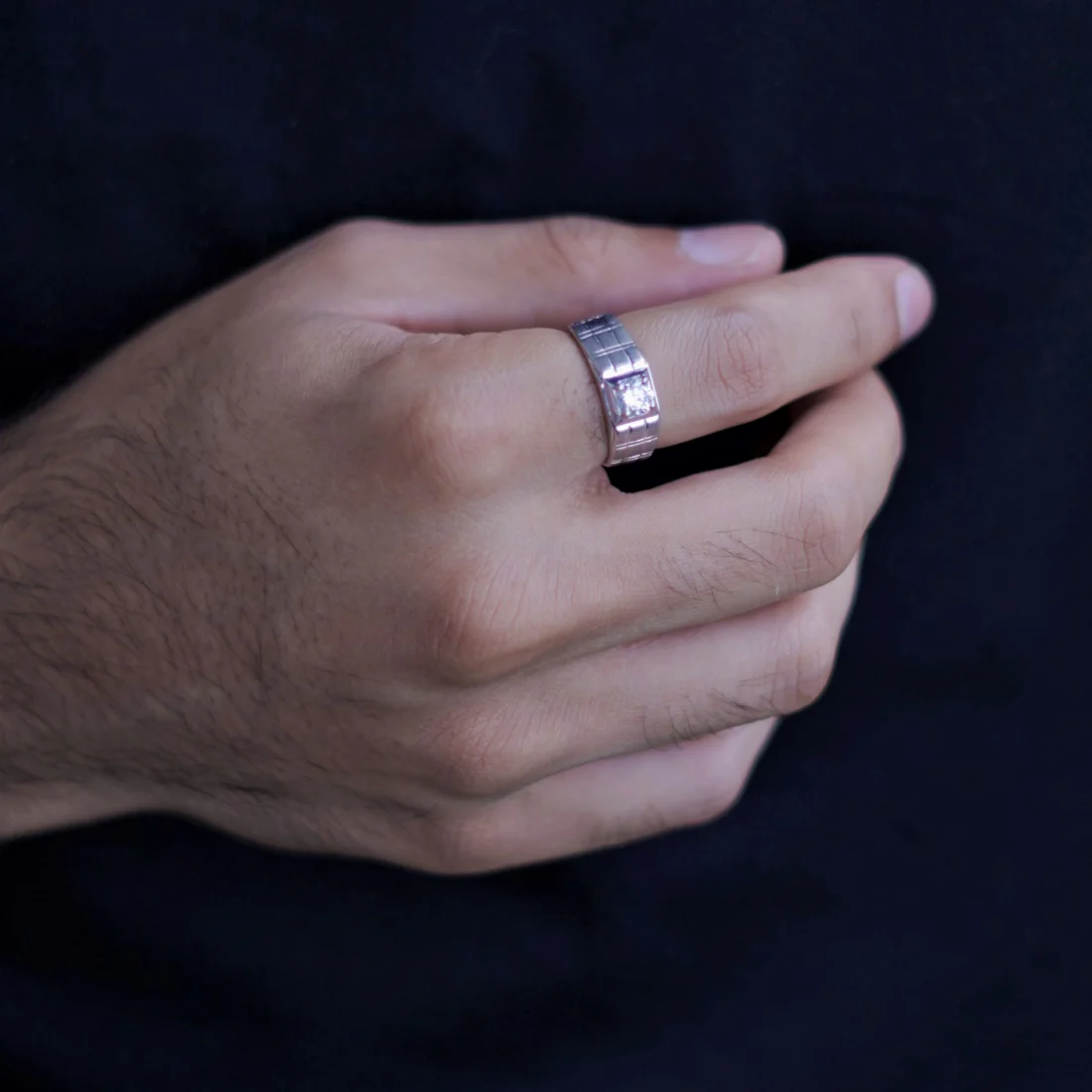 CZ Solitaire 925 Sterling Silver Ring for Him (Adjustable) - Image 4