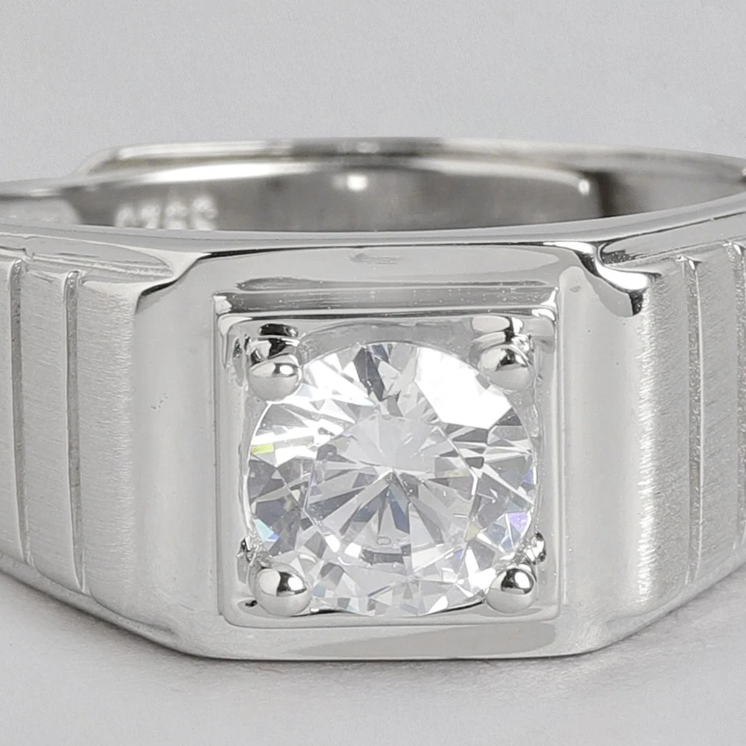 CZ Studded Solitaire 925 Sterling Silver Ring for Him (Adjustable) - Image 7
