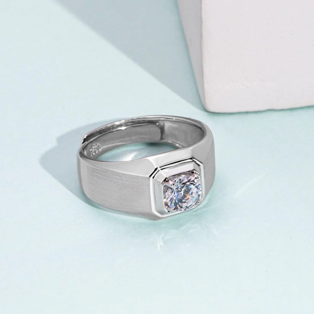 CZ Square Solitaire 925 Sterling Silver Ring for Him (Adjustable) - Image 3