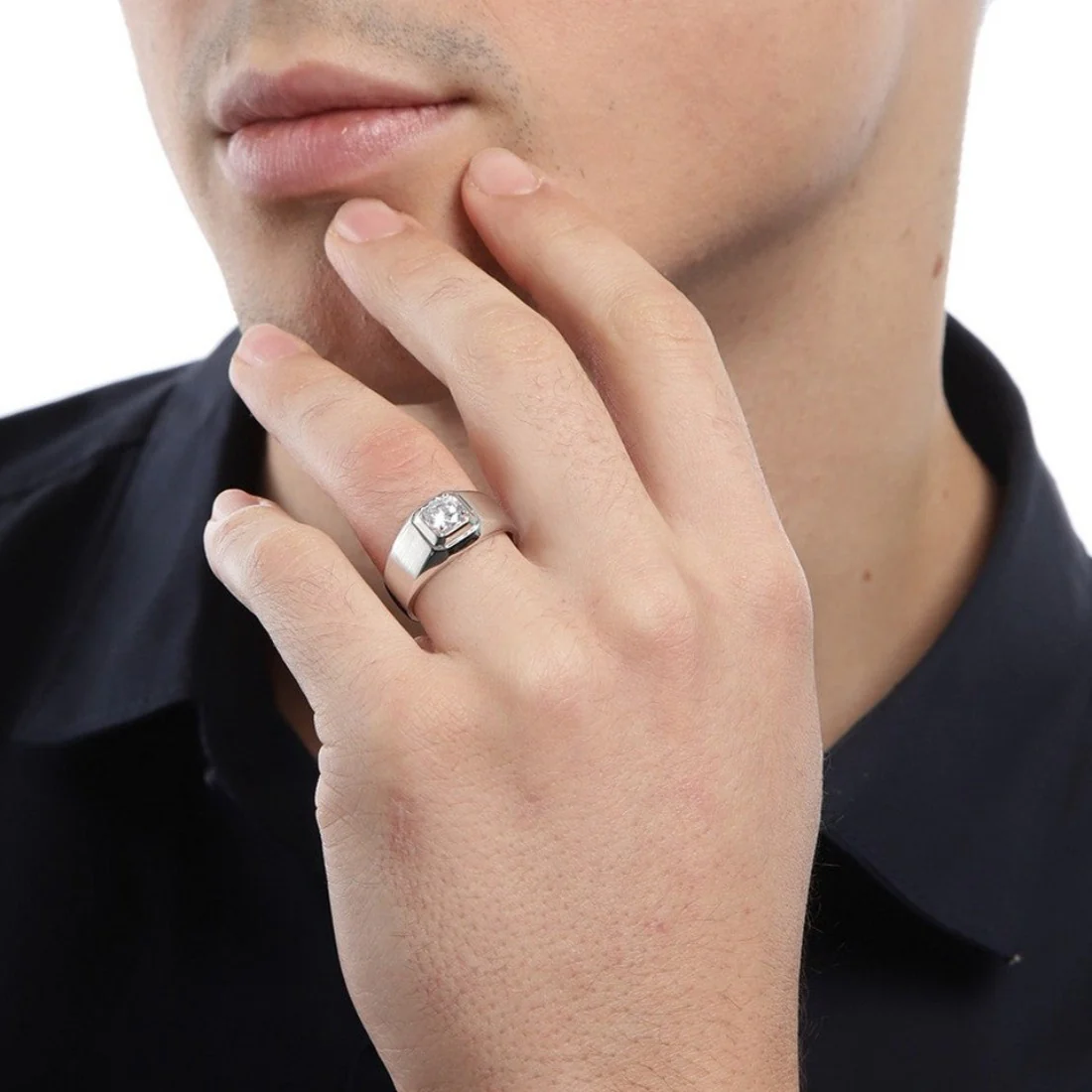 CZ Square Solitaire 925 Sterling Silver Ring for Him (Adjustable) - Image 6