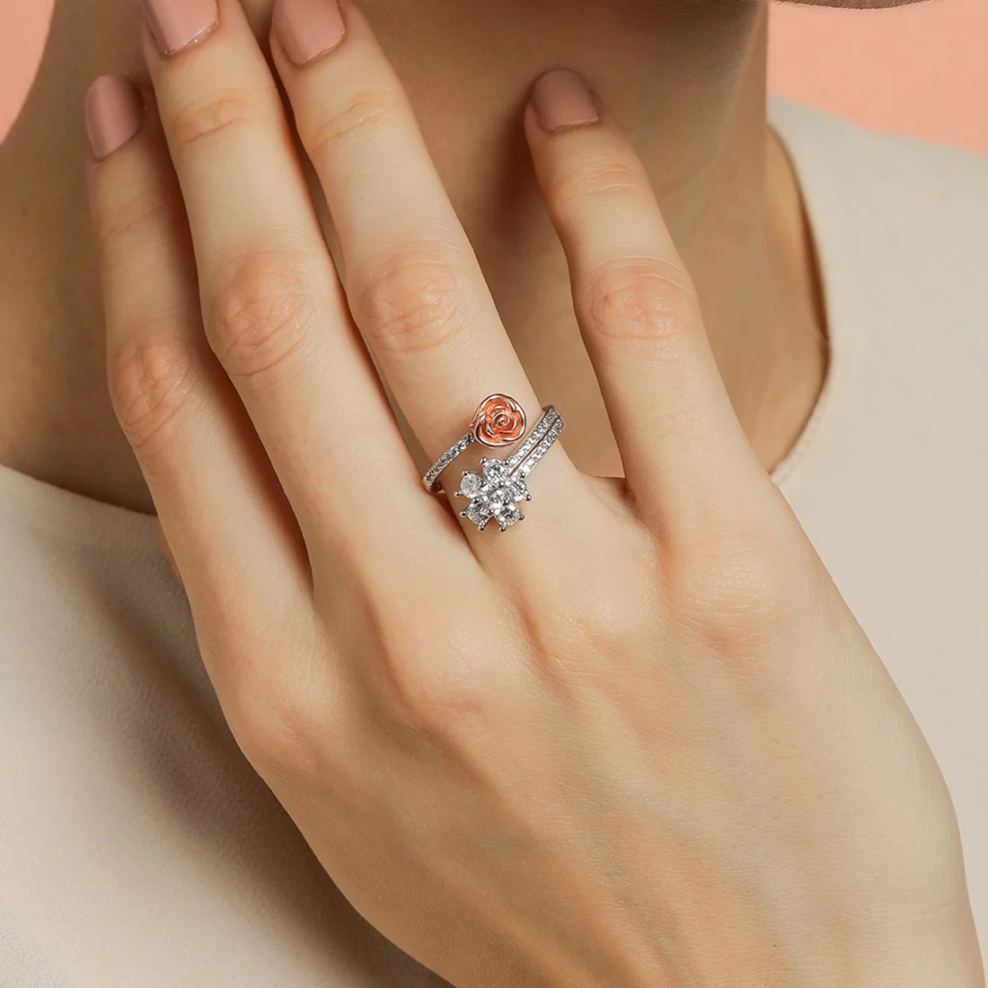 Romantic Love Rose Gold Plated 925 Sterling Silver Ring (Adjustable) - Image 3