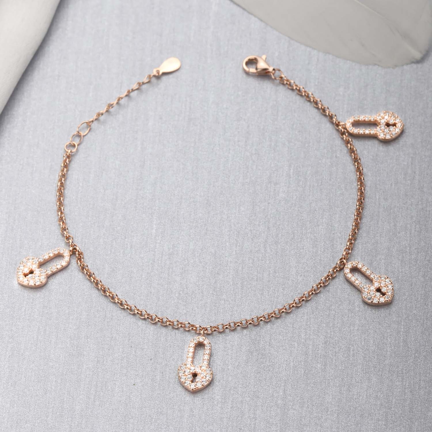 Cute Heart Lock Charm 925 Silver Bracelet - Image 4