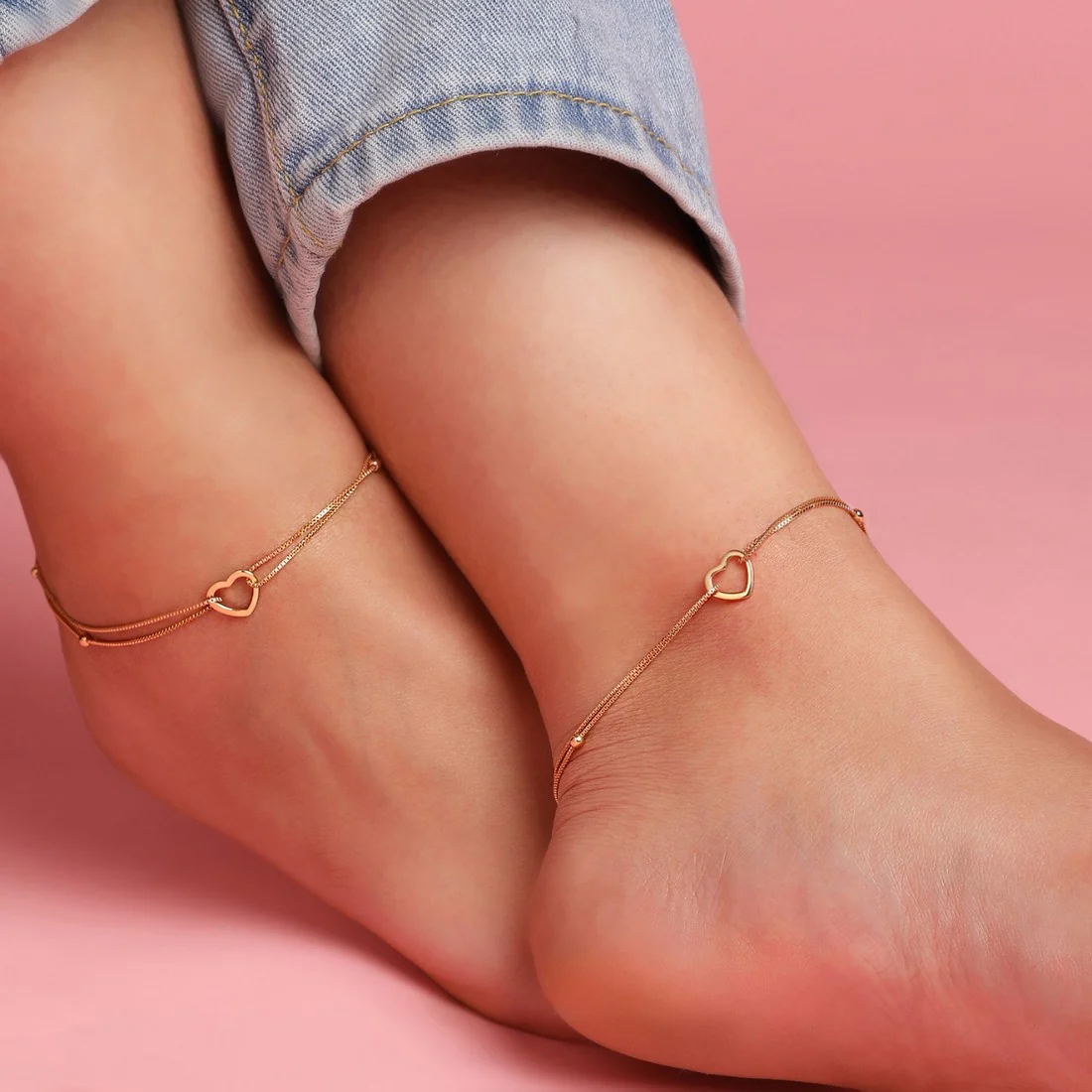Dainty Silver Heart 925 Silver Anklets - Image 6