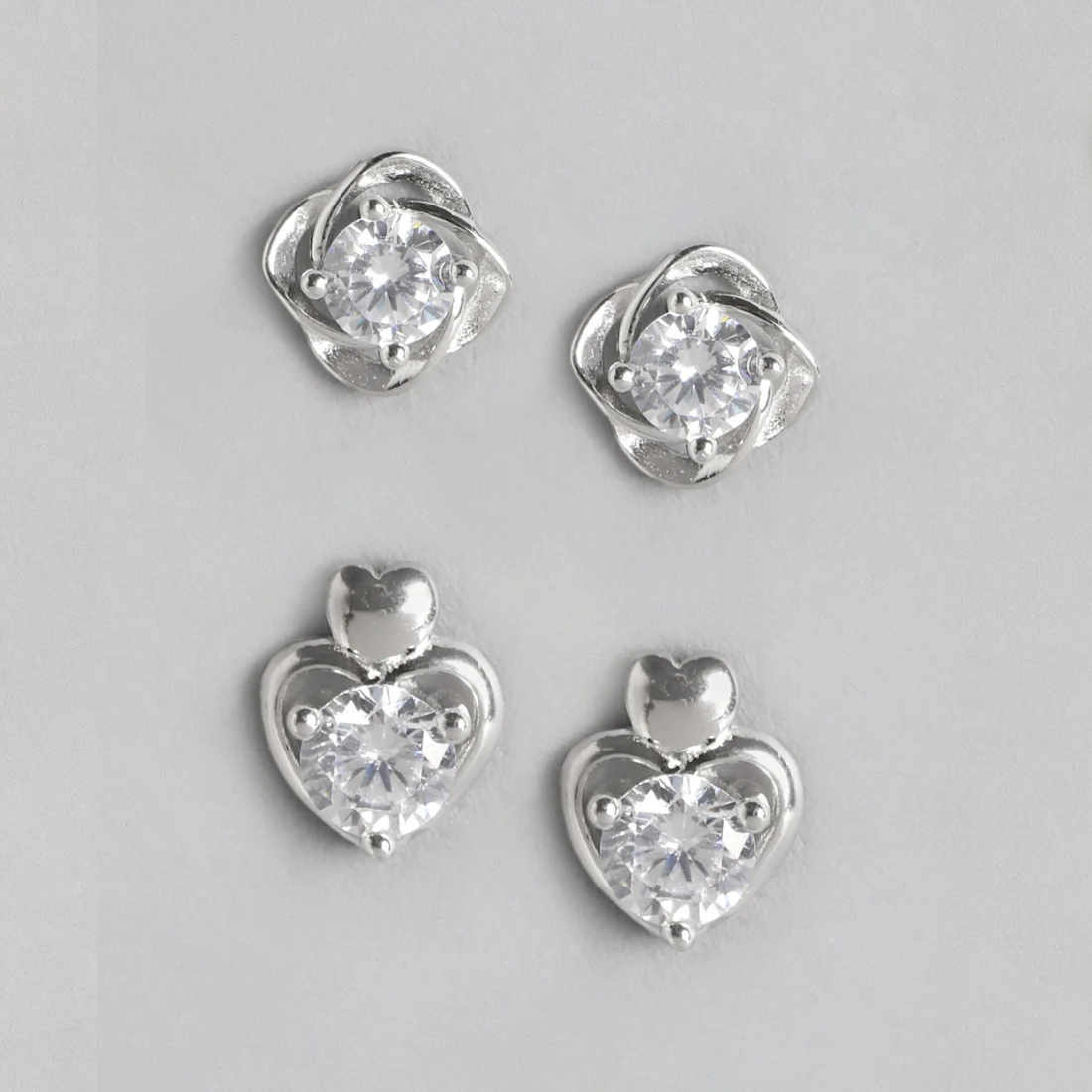 Stunning Heart-Flower 925 Sterling Silver Stud Earring Combo - Image 2